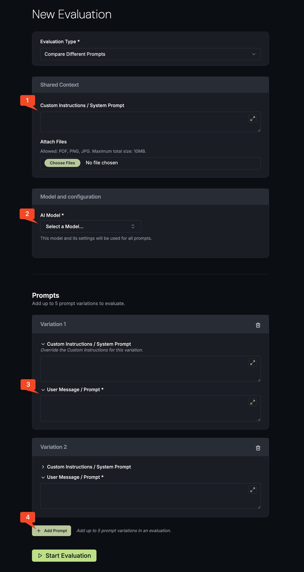 Prompt comparison form