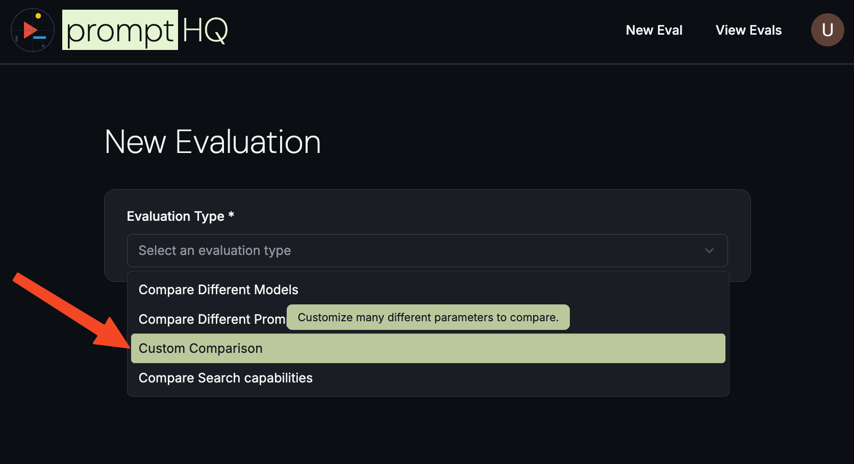 Custom evaluation type